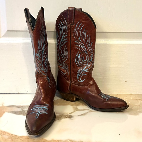 Code West l Brown Cowgirl Boots Genuine Leather Hand Painted Size 6 - Picture 2 of 8